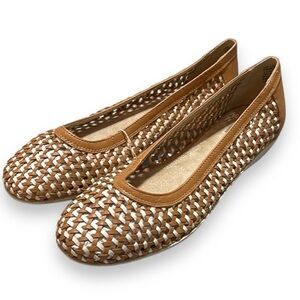 Cliffs White Mountain Leather Flats Faylie Cognac and White Women's Size 10M